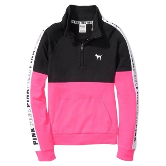 PINK • Victoria’s Secret Sweatshirt Track Jacket 3/4 Zip Pullover - Picture 4 of 5